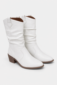 Bottes Santiags Blanches Mi-Mollet Froncées