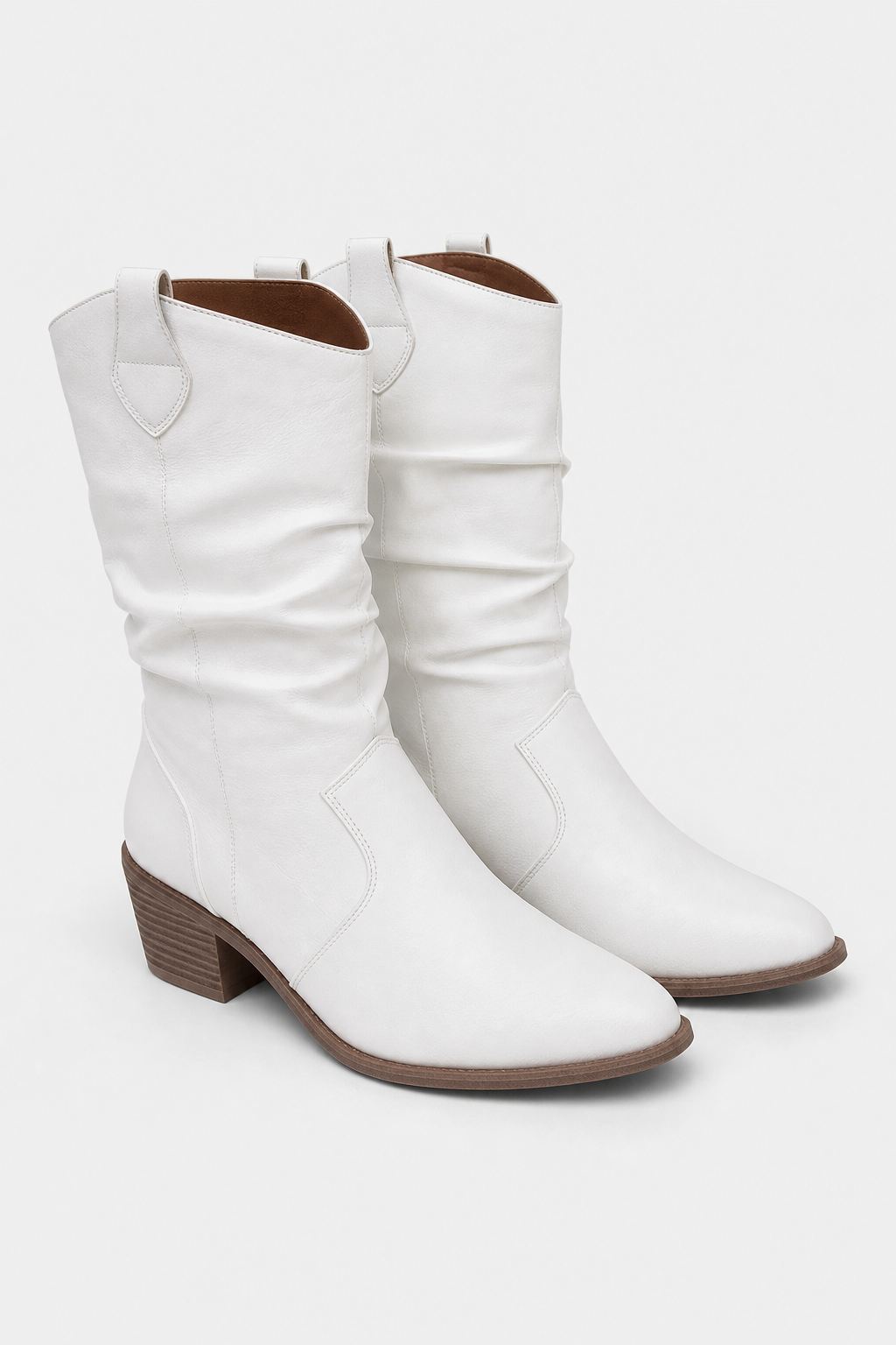 Bottes Santiags Blanches Mi-Mollet Froncées