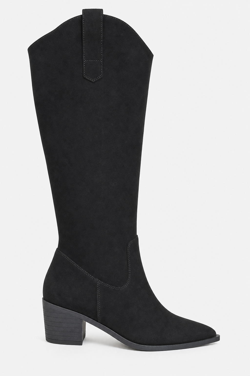 Bottes Santiags Hautes en Daim Noir à Bout Pointu