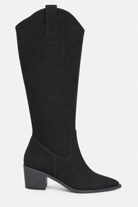 Bottes Santiags Hautes en Daim Noir à Bout Pointu