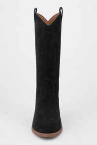Bottes Santiags en Daim Noir à Motifs Brodés