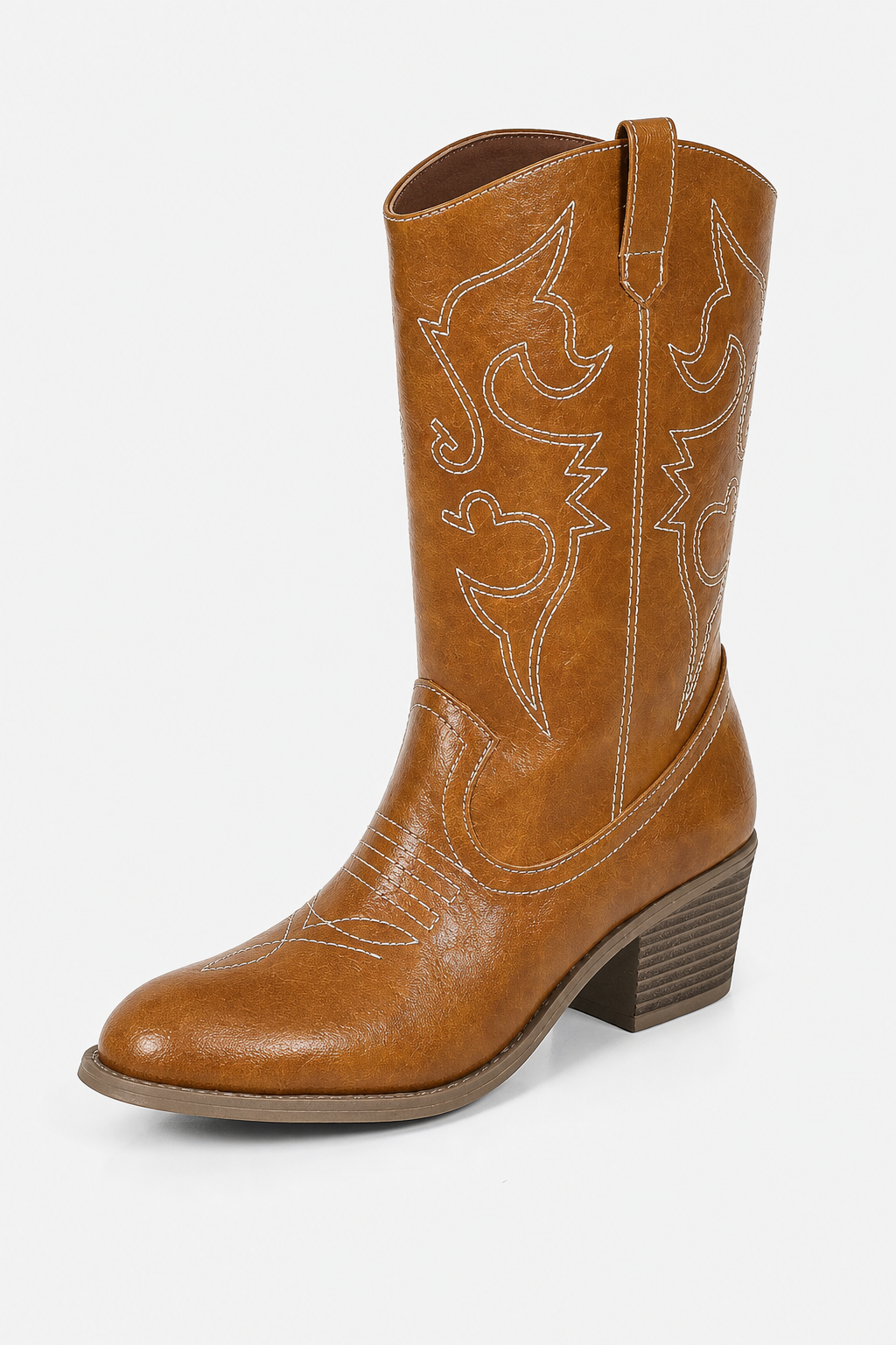 Bottes Santiags Camel à Motifs Brodés Blancs