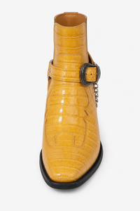Bottines Santiags Basses Jaune Effet Croco à Chaîne