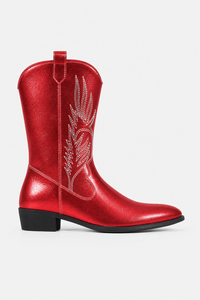 Bottes Santiags Rouge Métallisé avec Broderies Ailées