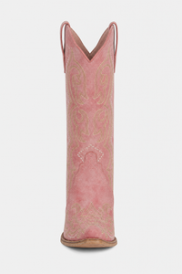 Santiags Hautes en Daim Rose Fumé à Broderies Or
