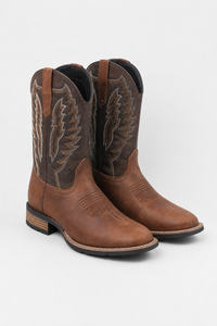 Bottes Santiags en Similicuir Marron à Broderies Ailées