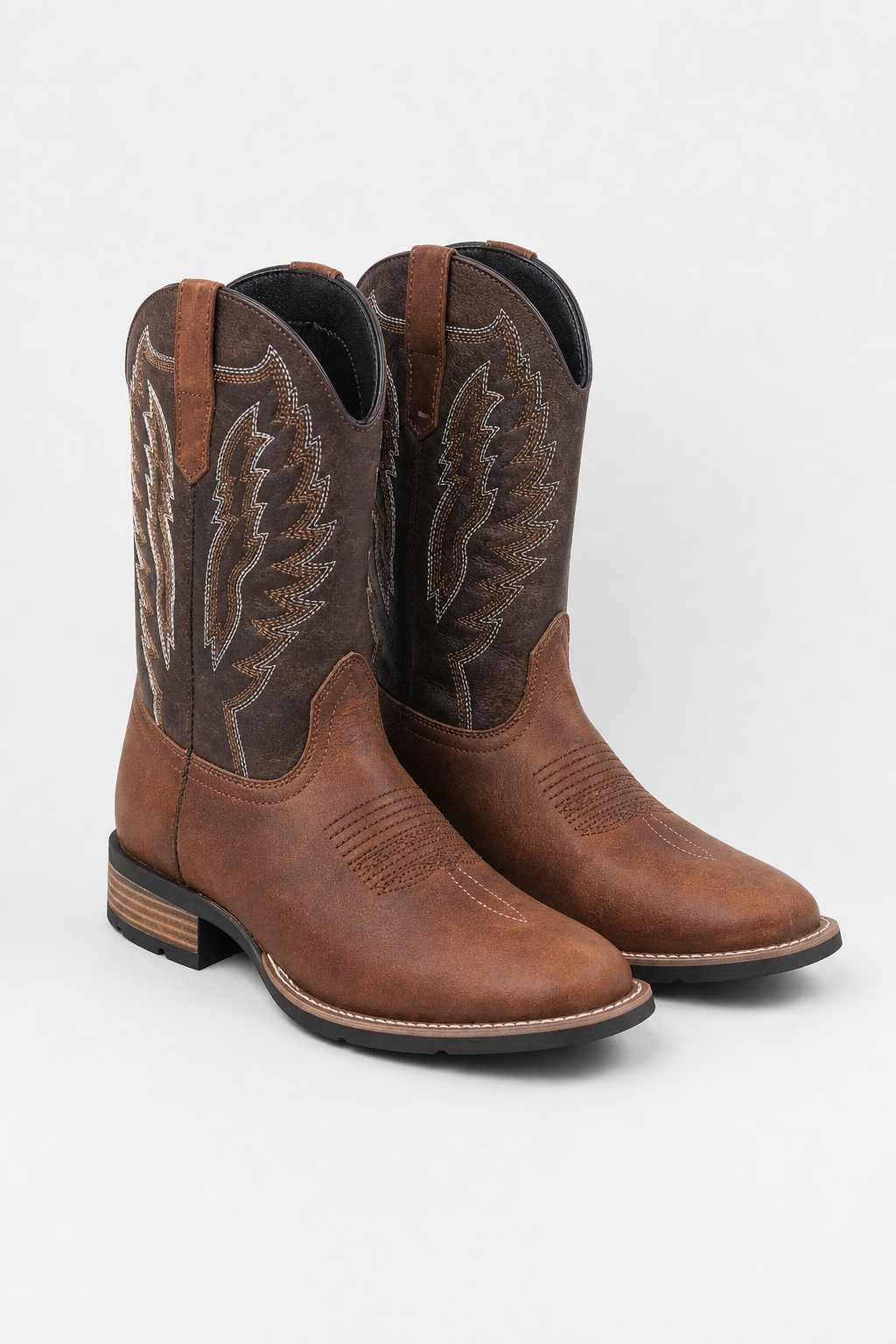 Bottes Santiags en Similicuir Marron à Broderies Ailées