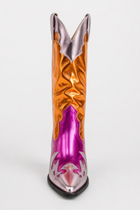 Bottes Santiags Métallisées Orange Fushia à Motifs Flammes