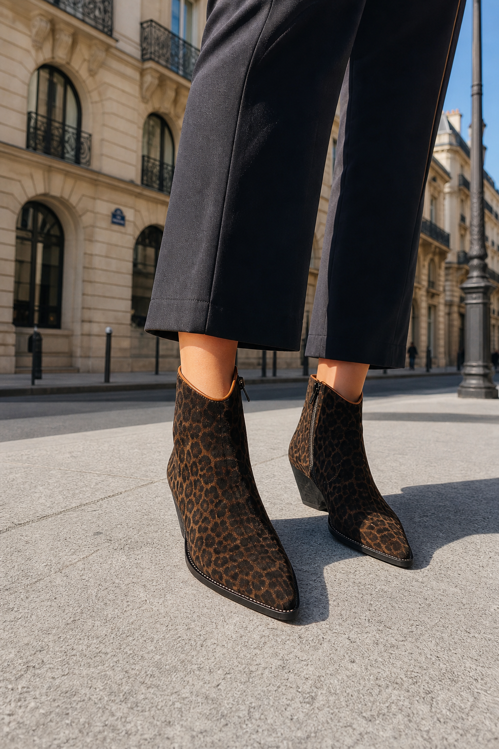 Bottines Santiags en Daim Marron à Imprimé Léopard