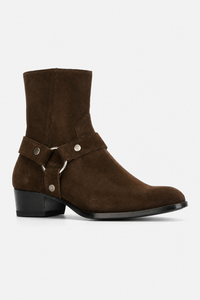 Bottines en Daim Marron à Sangle et Anneau