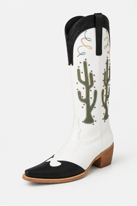 Bottes Santiags Blanches et Noires à Motifs Cactus