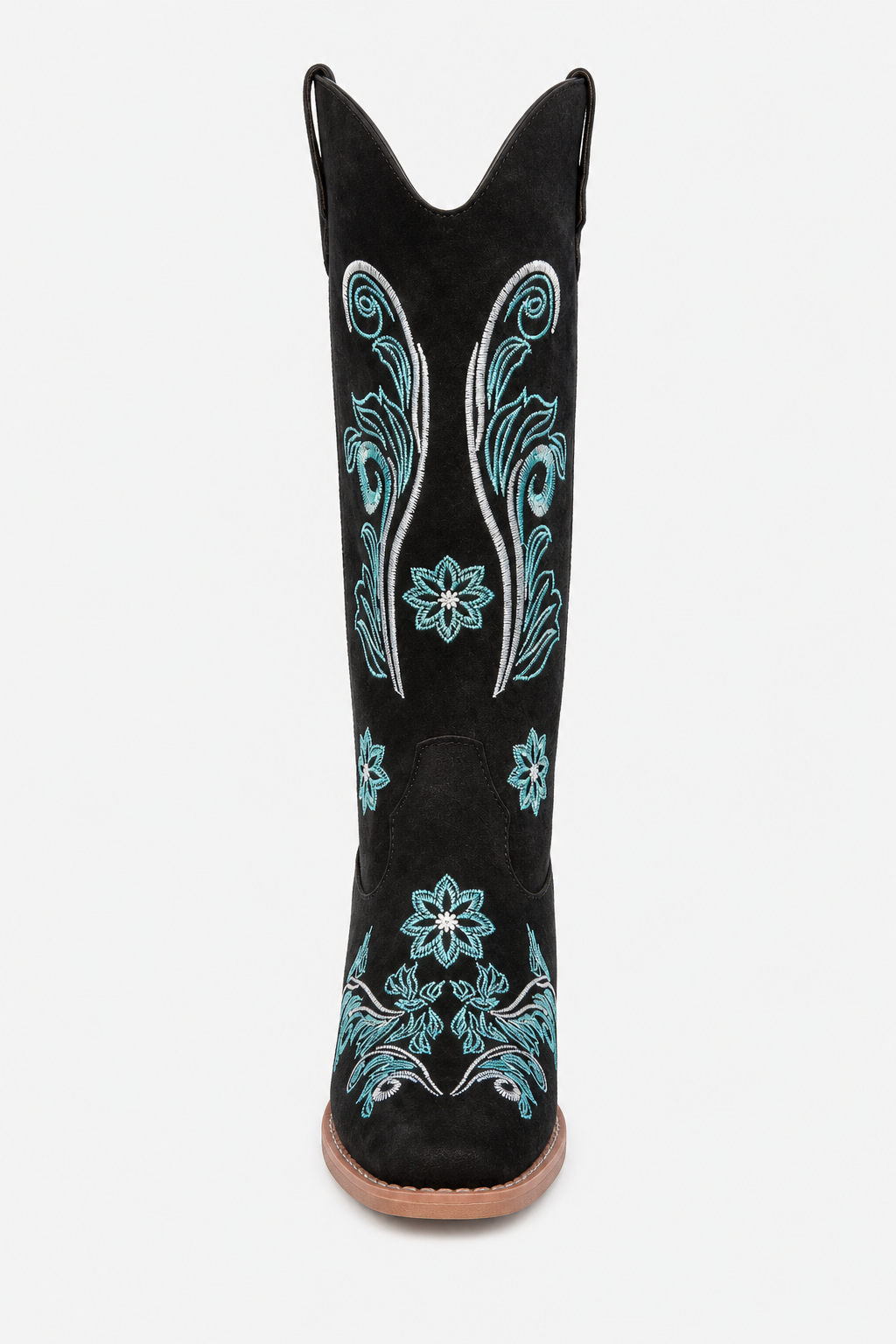 Bottes Santiags en Suédine Noires à Motifs Floraux