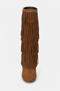 Bottes Cavalières en Daim Marron à Franges
