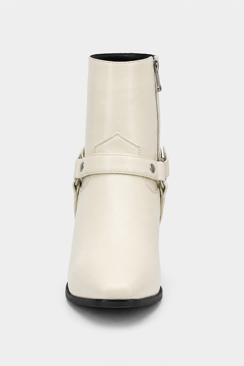 Bottines Santiags Crème à Brides et Bout Pointu