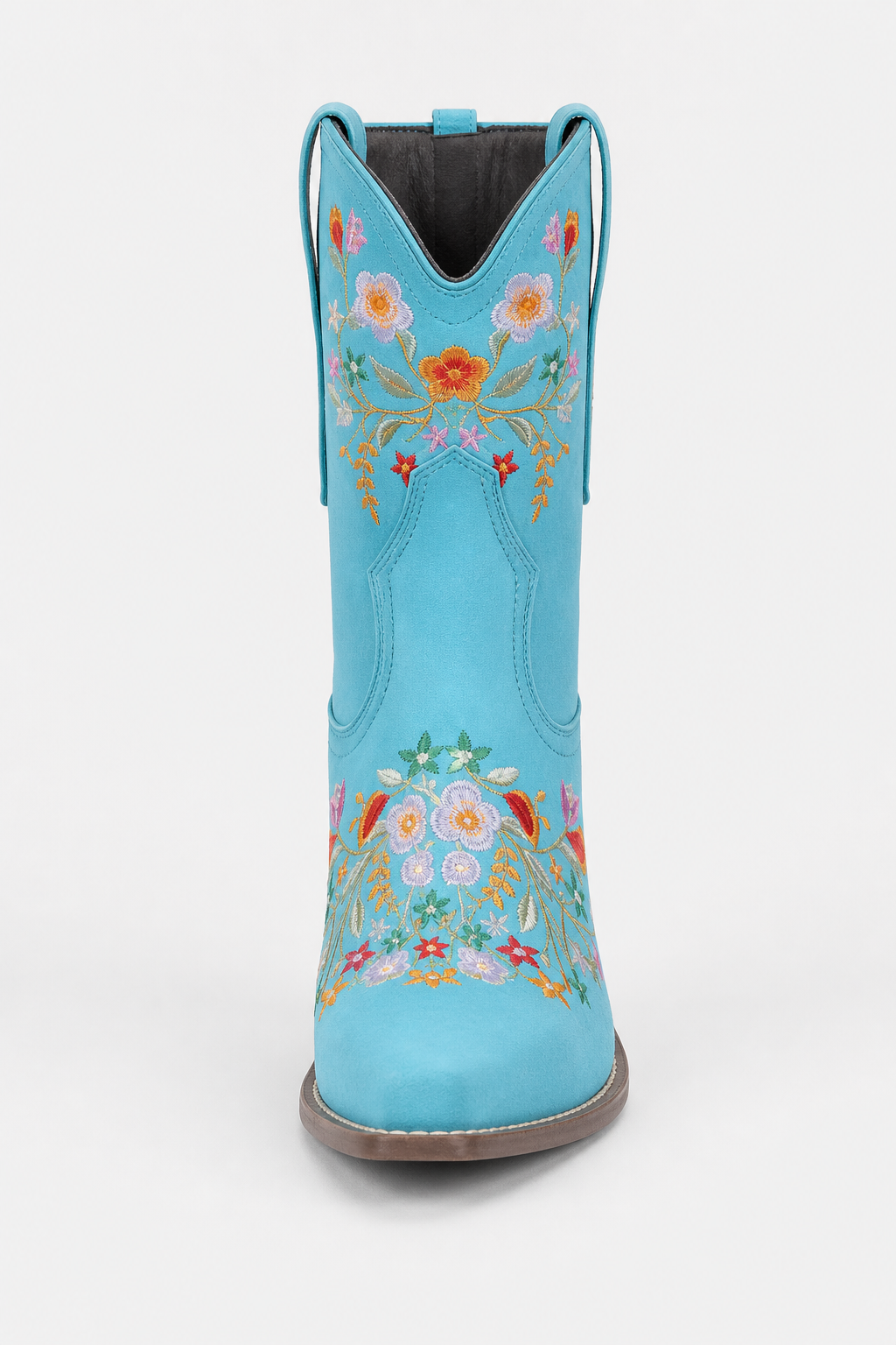 Bottes Santiags en Suédine Bleu Turquoise à Broderies Florales