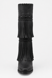Bottes Santiags Montantes Noires à Franges
