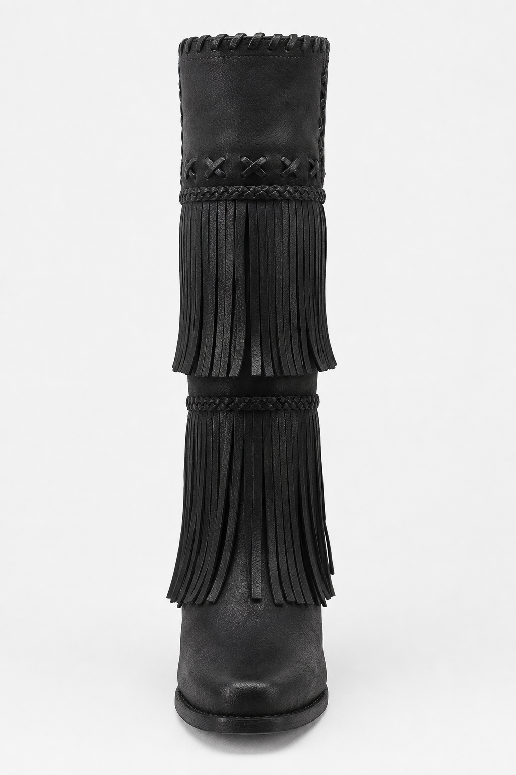Bottes Santiags Montantes Noires à Franges