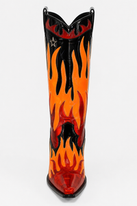 Bottes Santiags Vernies Noires à Flammes Oranges
