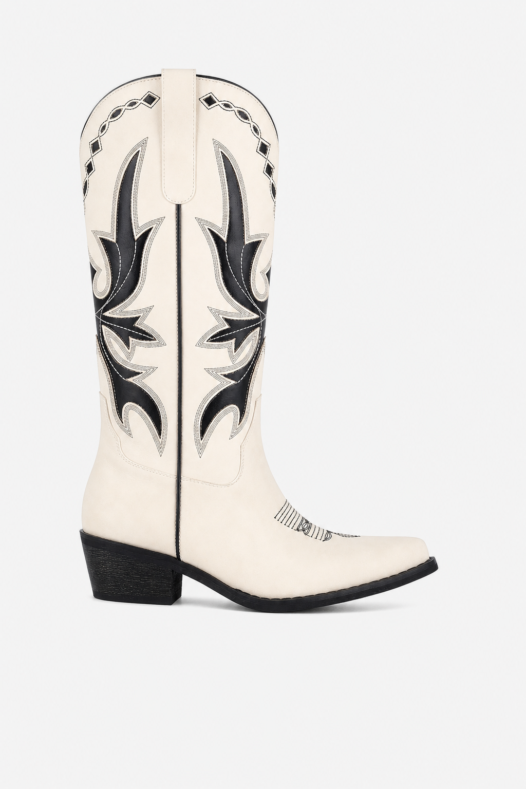 Bottes Santiags en Suédine Crème à Broderies Noires
