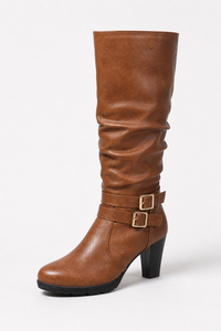 Bottes Mi-Mollet Marron Plissées avec Boucles