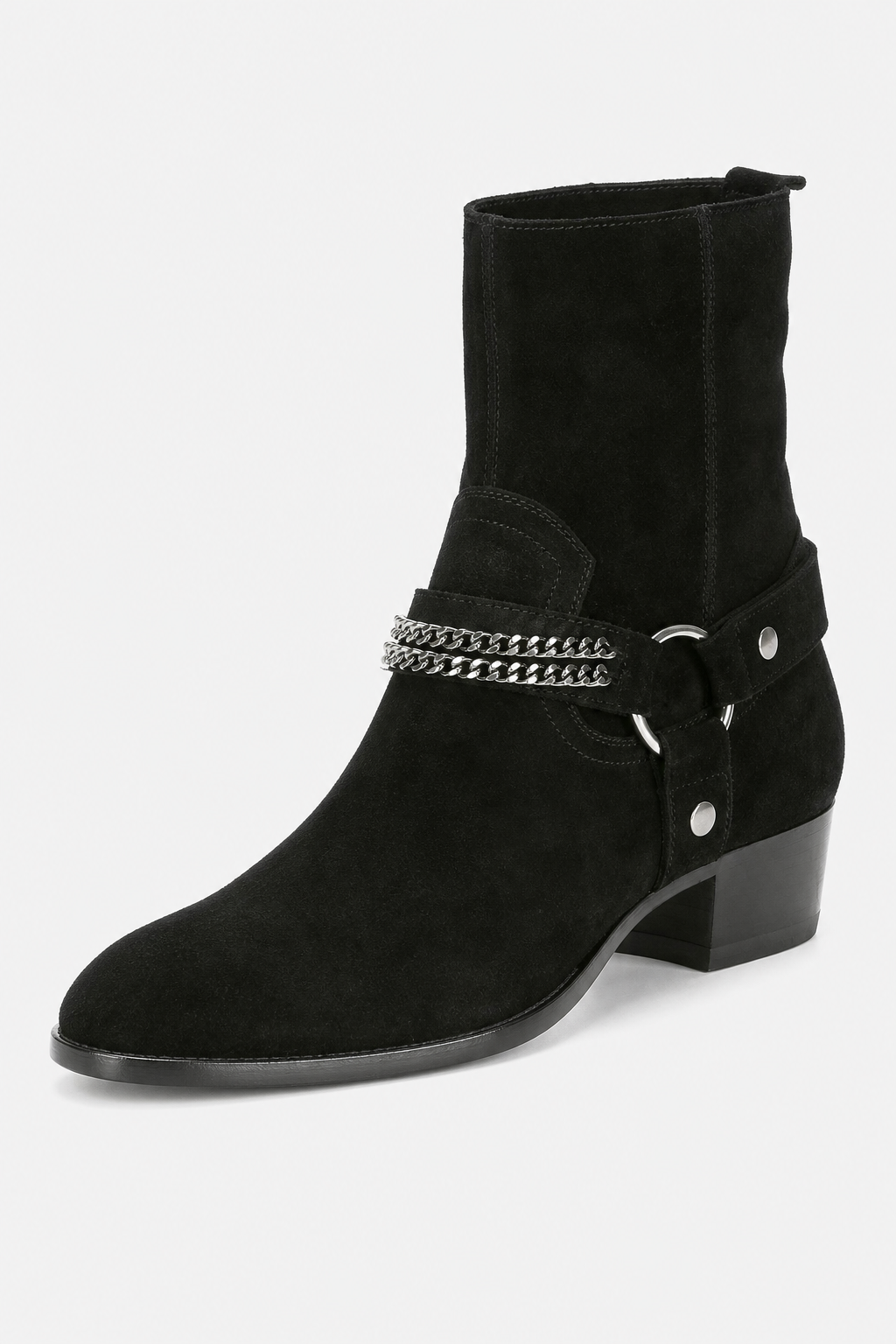 Bottines en Daim Noir Style Harnais à Chaîne