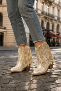 Bottines Santiags Dorées à Franges et Paillettes