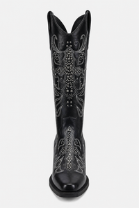 Bottes Santiags Noires à Broderies Blanches et Clous