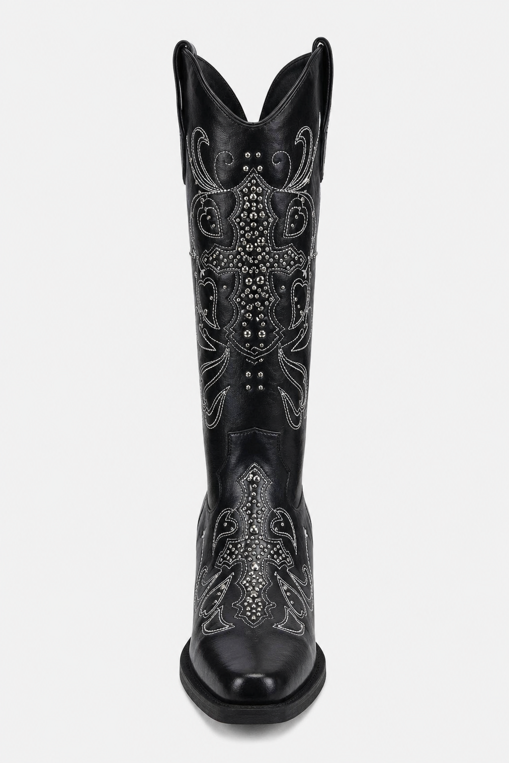 Bottes Santiags Noires à Broderies Blanches et Clous