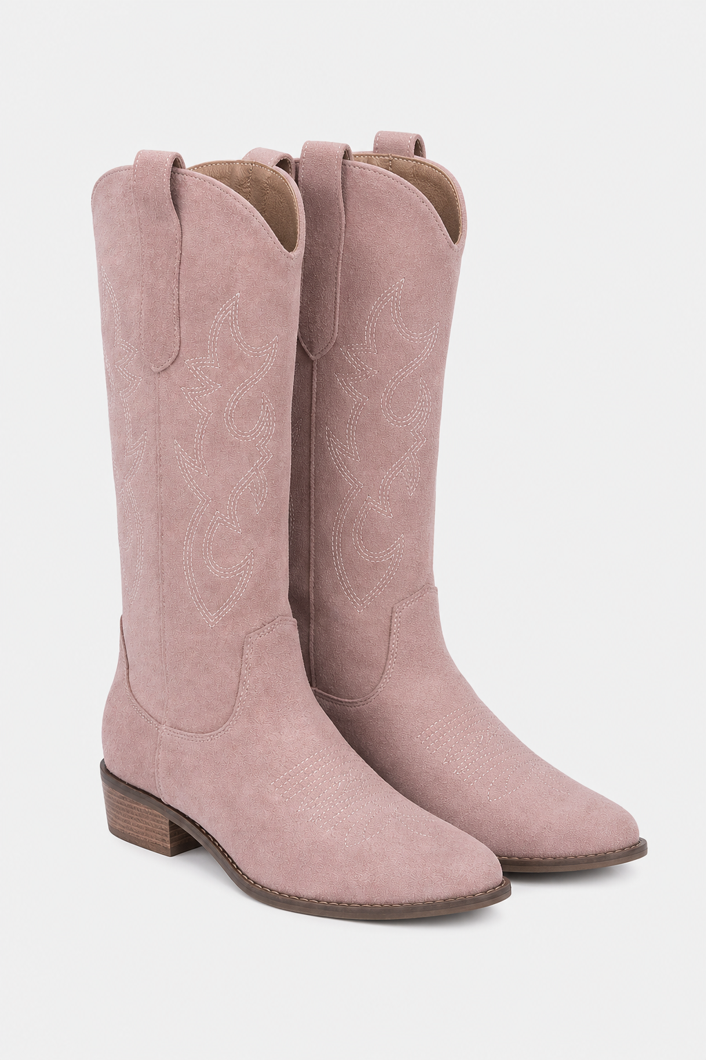 Bottes Santiags en Daim Rose Pâle à Broderies