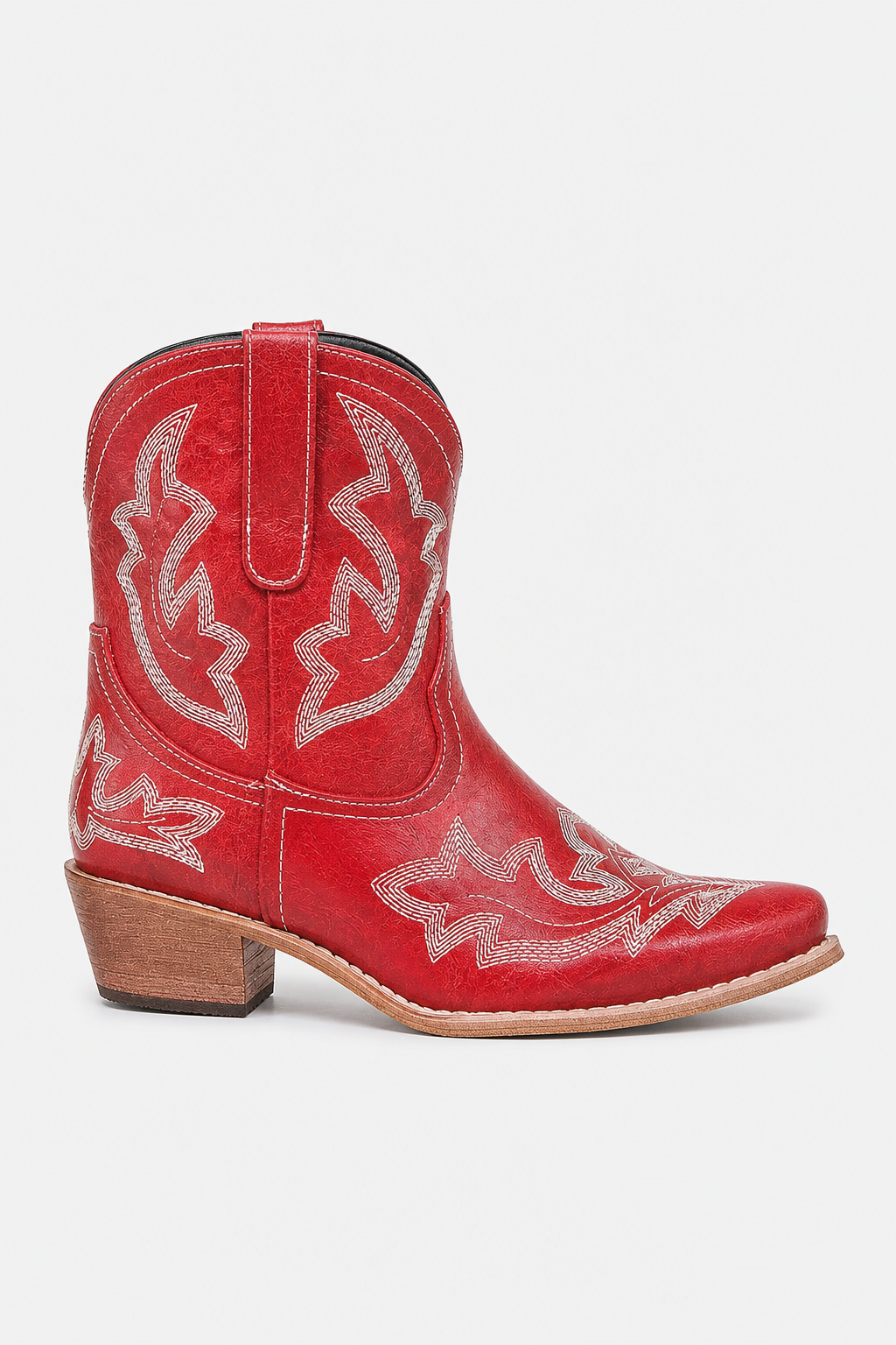 Bottines Santiags Rouges en Similicuir avec Broderies