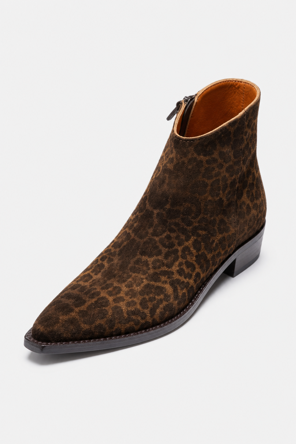 Bottines Santiags en Daim Marron à Imprimé Léopard