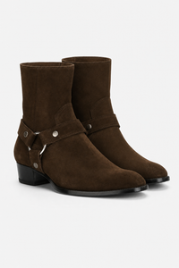 Bottines en Daim Marron à Sangle et Anneau