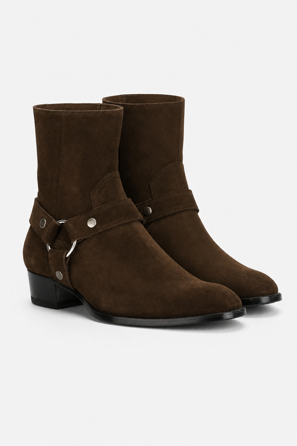 Bottines en Daim Marron à Sangle et Anneau