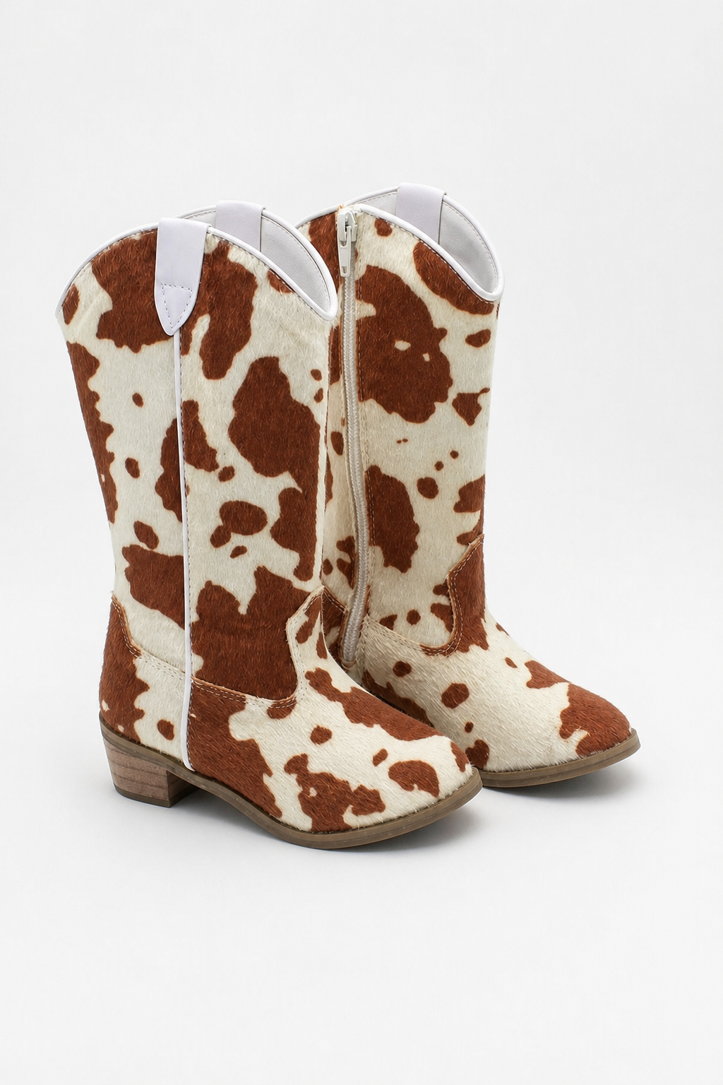 Santiags pour Enfant à Motif Vache Marron et Crème avec Zip