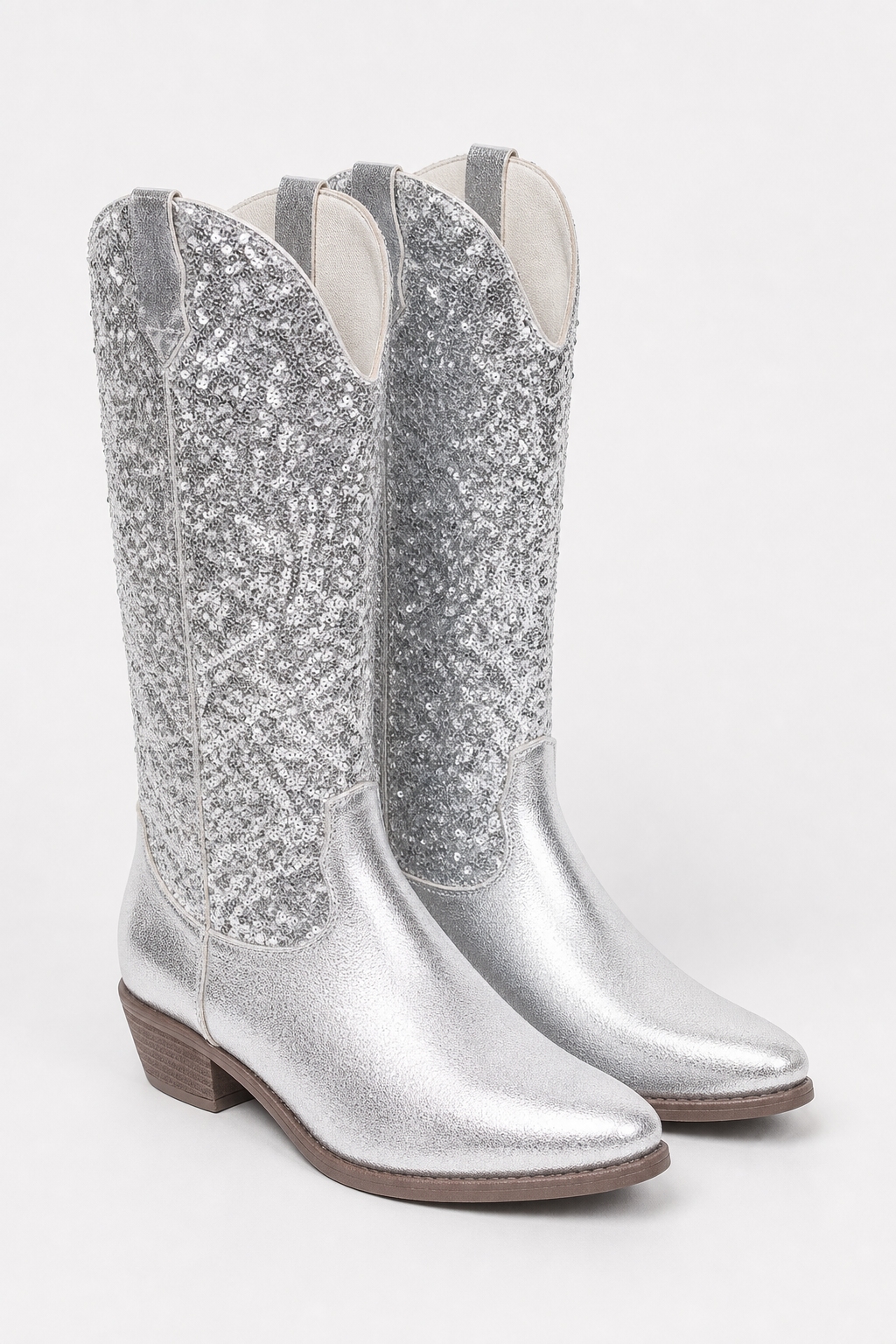 Bottes Santiags Hautes Pailletées Argentées