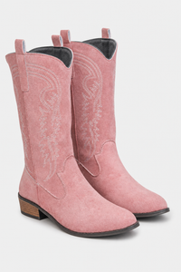 Bottes Santiags en Effet Daim Rose à Broderies