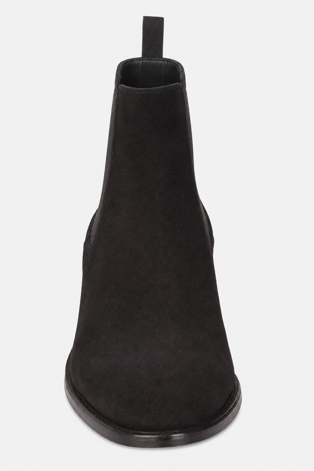Bottine en Daim Noir à Bout Pointu et Talon Métallisé