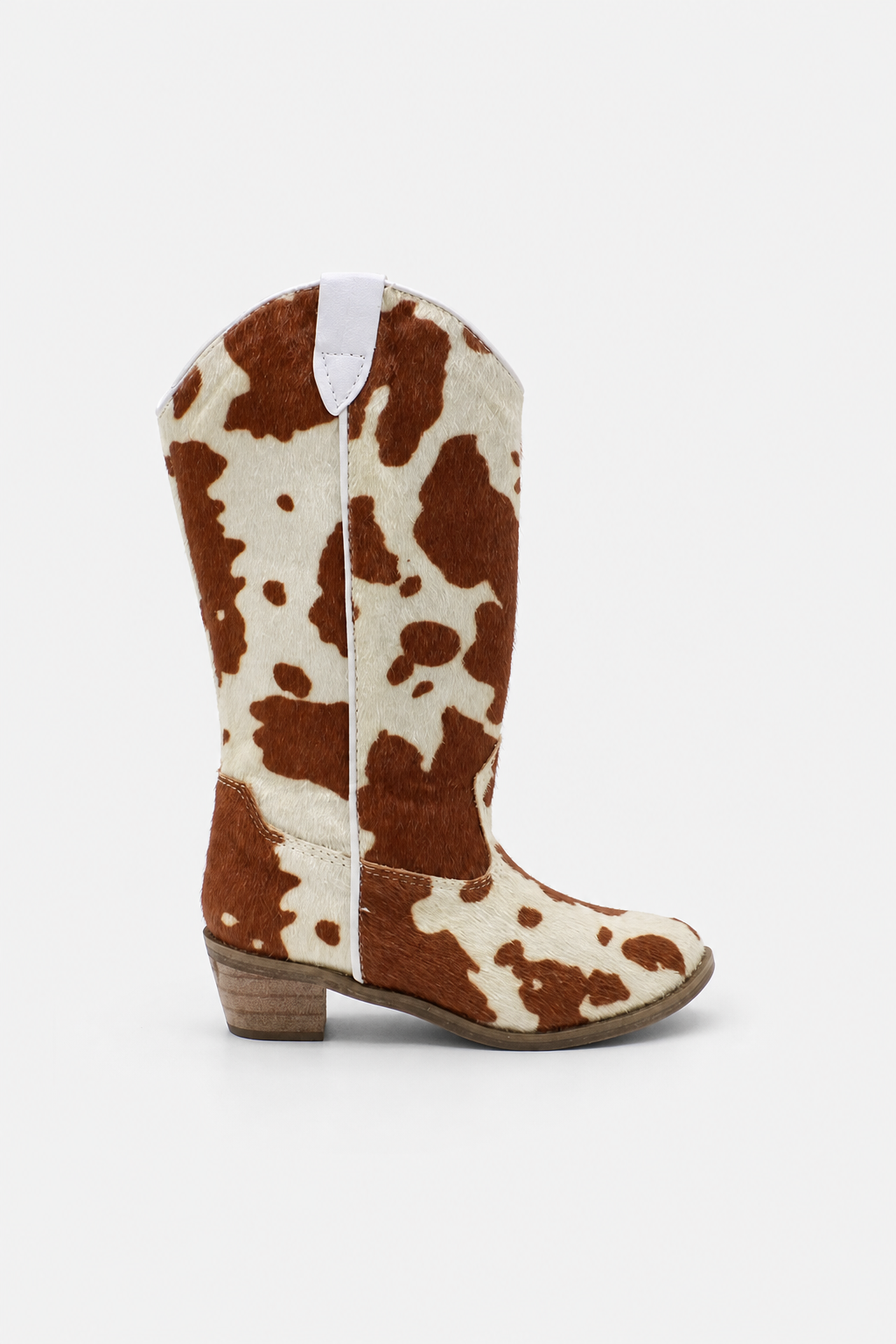Santiags pour Enfant à Motif Vache Marron et Crème avec Zip