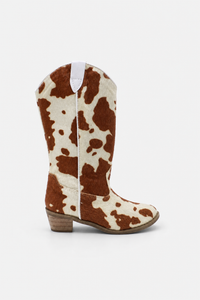 Santiags pour Enfant à Motif Vache Marron et Crème avec Zip