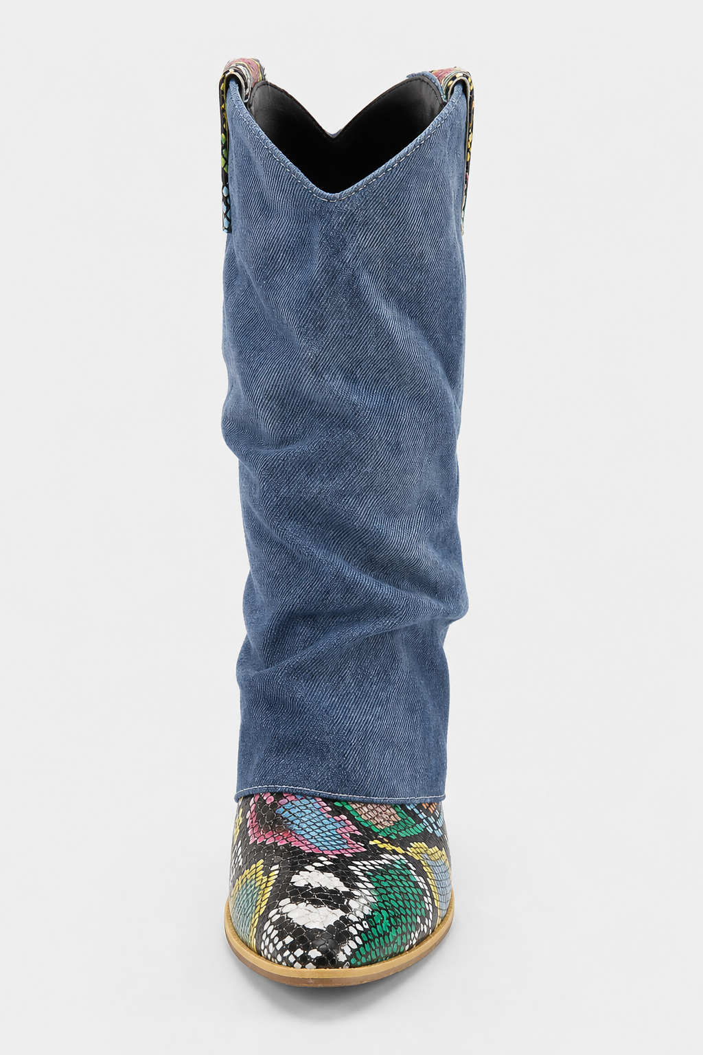 Bottes Santiags en Jean et Python Multicolore à Talon