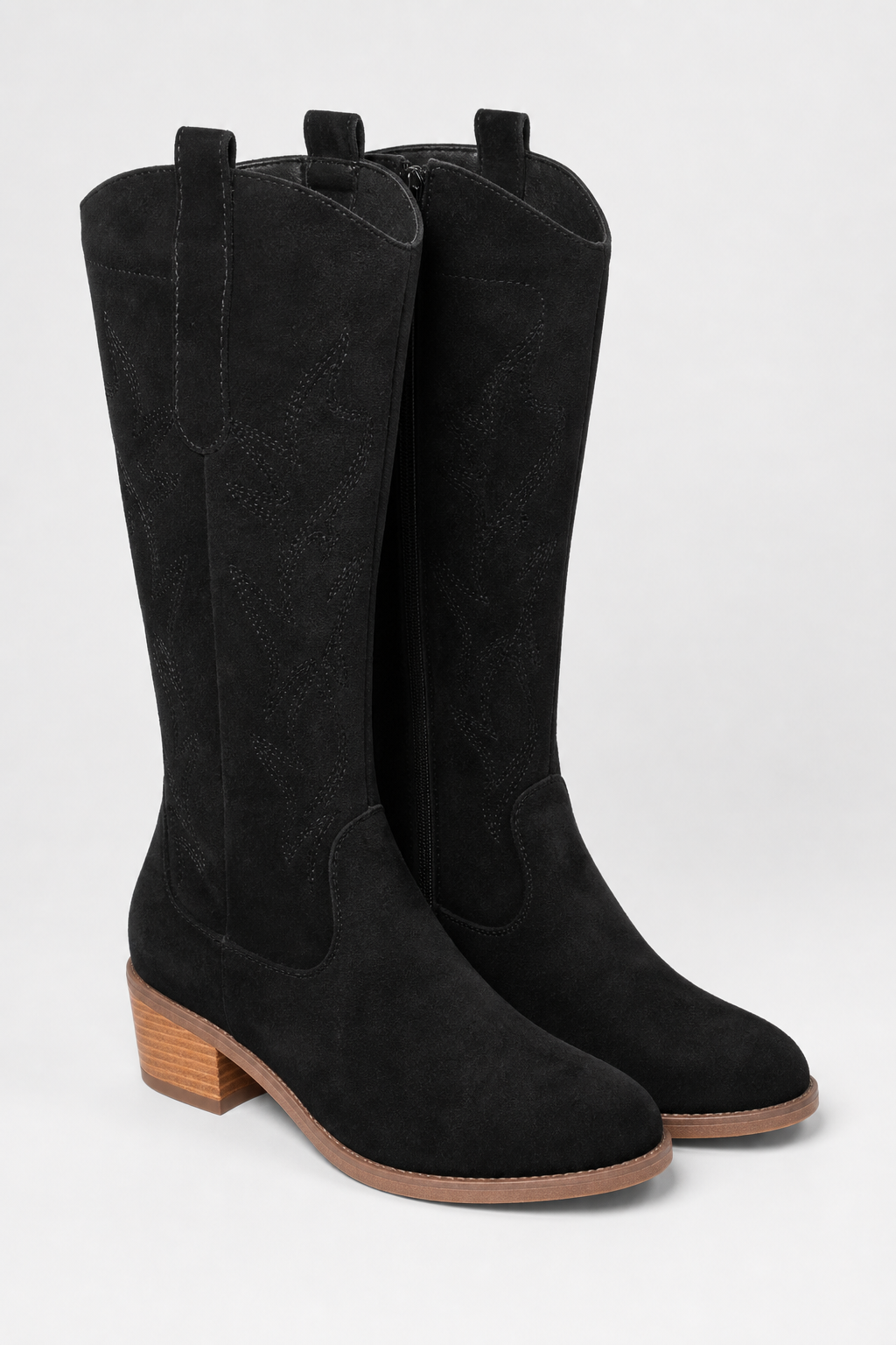 Bottes Santiags en Daim Noir à Motifs Brodés