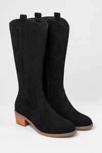 Bottes Santiags en Daim Noir à Motifs Brodés