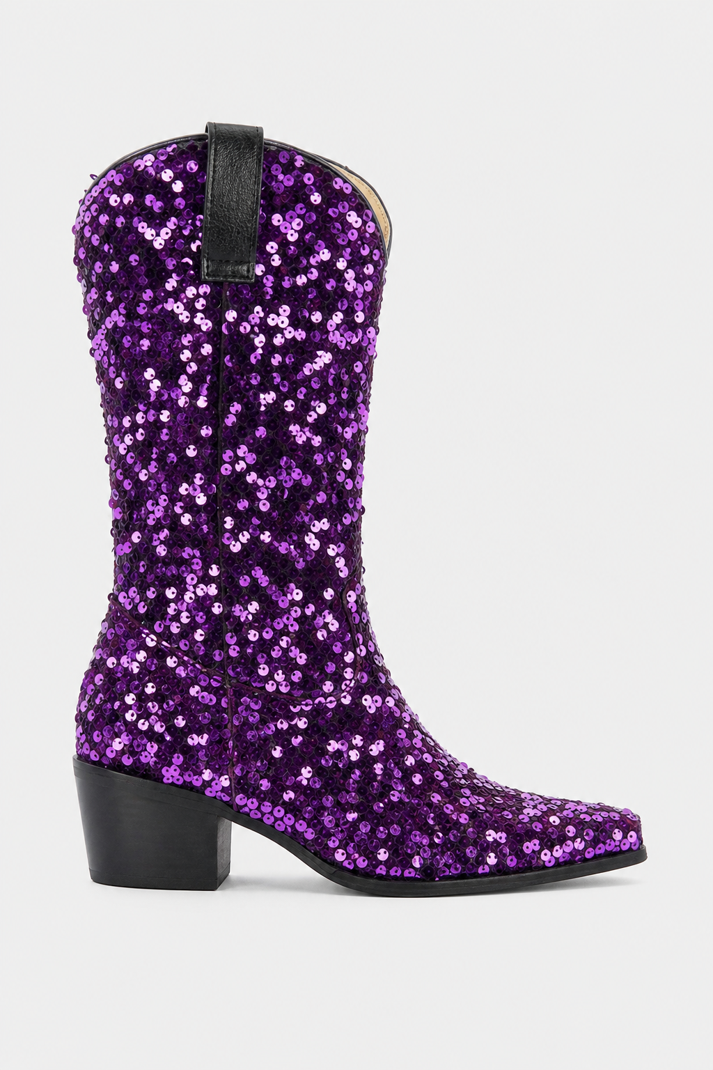Bottes Santiags Mi-Mollet à Paillettes Violettes