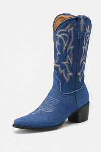 Bottes Santiags en Denim Bleu Brodé