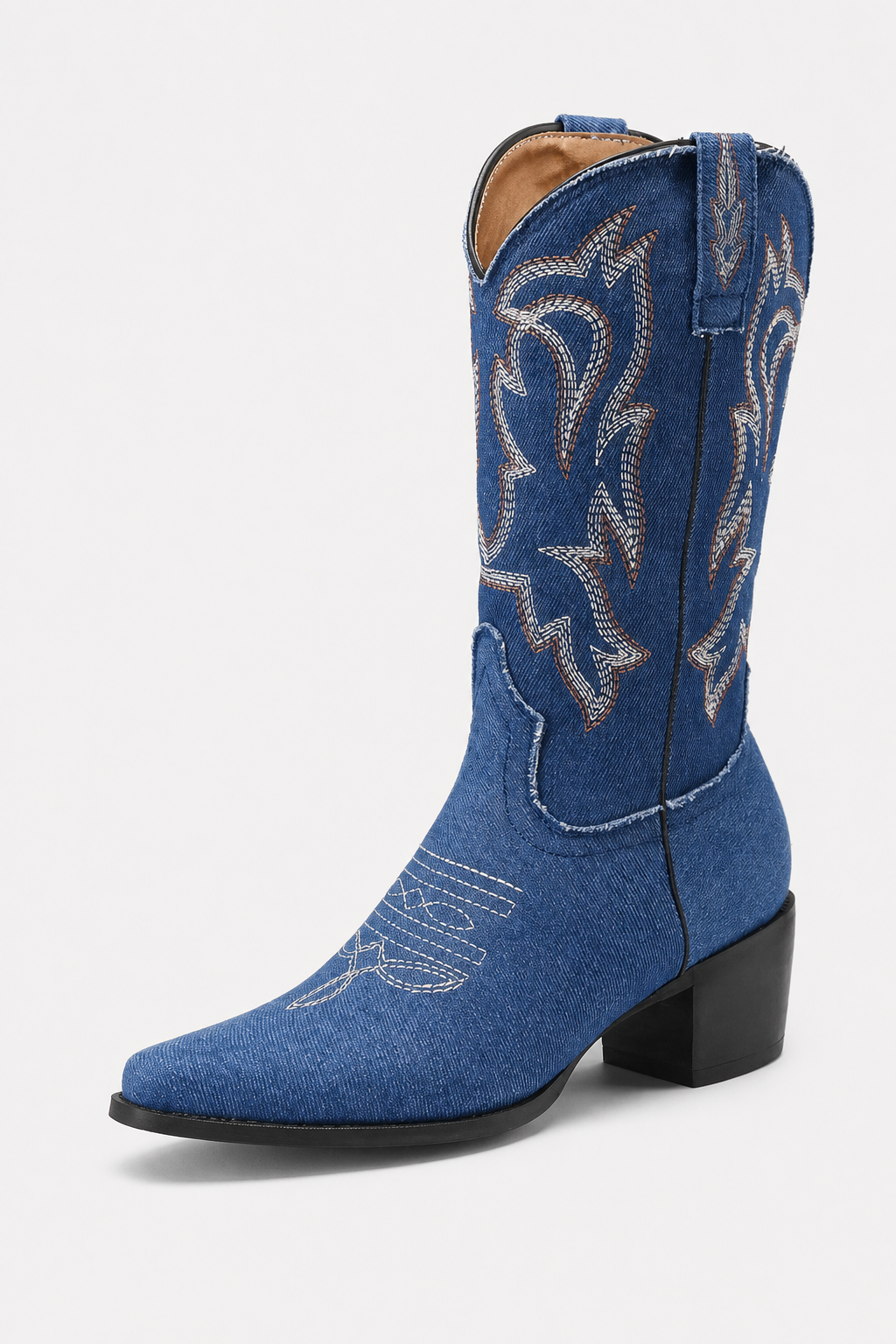 Bottes Santiags en Denim Bleu Brodé