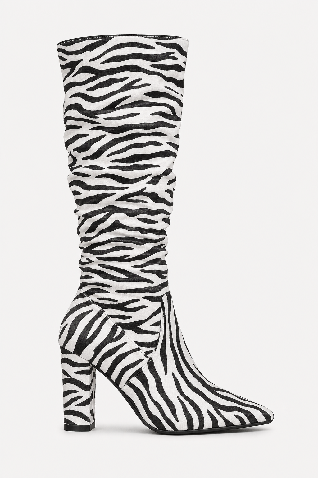 Bottes Hautes Plissées à Imprimé Zèbre et Bout Pointu