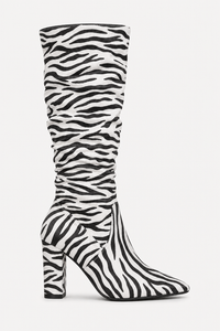 Bottes Hautes Plissées à Imprimé Zèbre et Bout Pointu