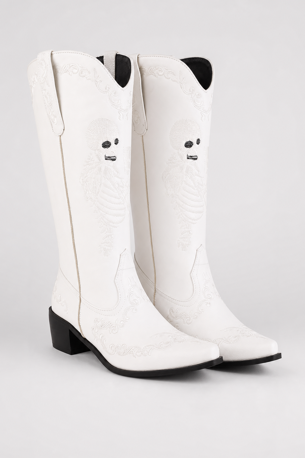Bottes Santiags Blanches à Broderie Squelette
