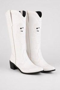 Bottes Santiags Blanches à Broderie Squelette