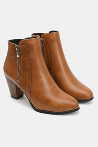 Bottines Camel à Talon Bloc avec Bordure Festonnée